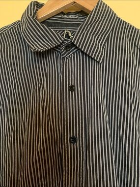 Bluenotes Black White Pinstripe Button Up Dress Shirt Vintage Y2K
